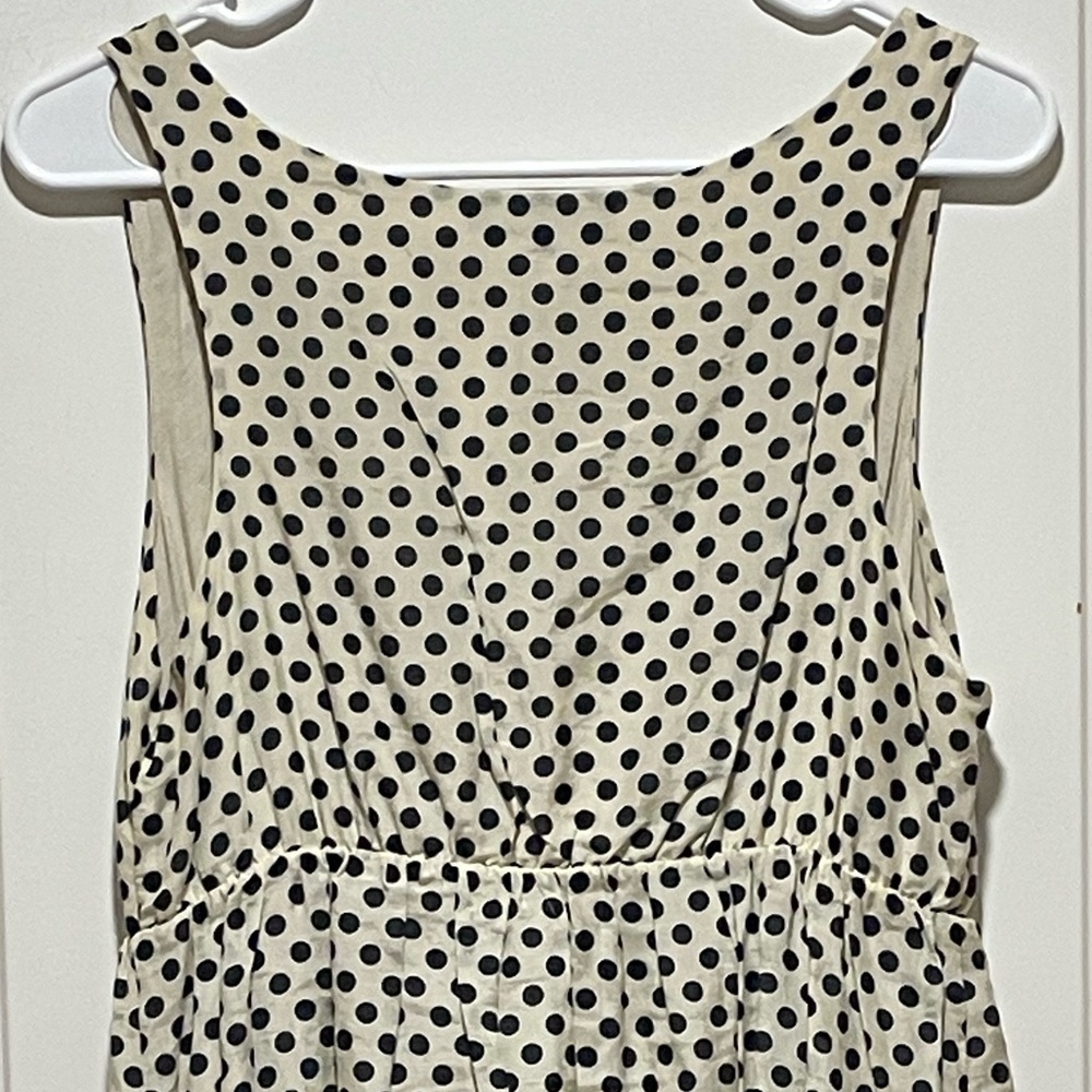 Boutique Silk Blend Matty M Size M Cream Navy Polka Dot Coquette Midi Dress - Picture 6 of 9
